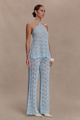 Corey Crochet Halter Neck Top - Light Blue