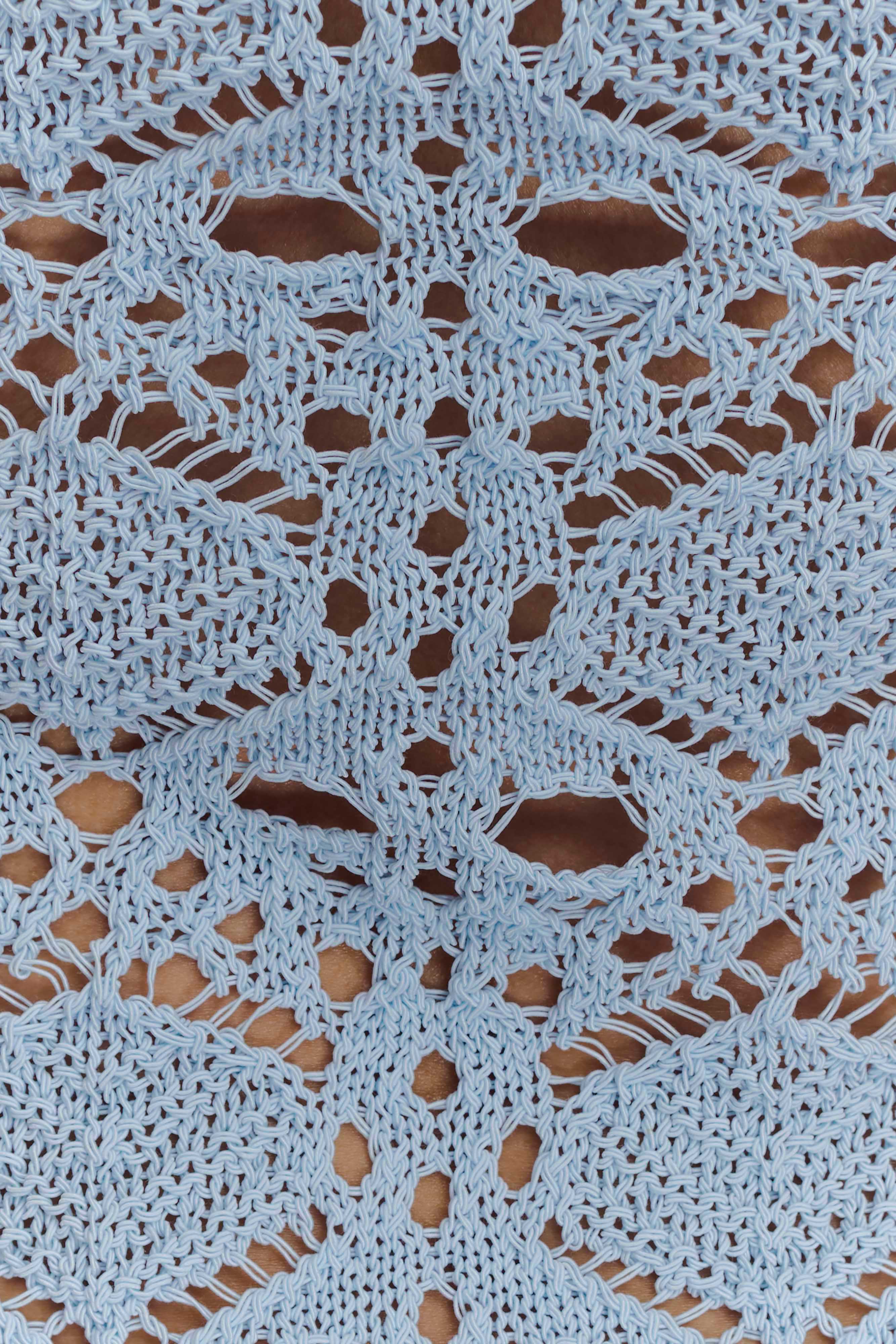 Aeline Strapless Crochet Knit Top - Sky Blue