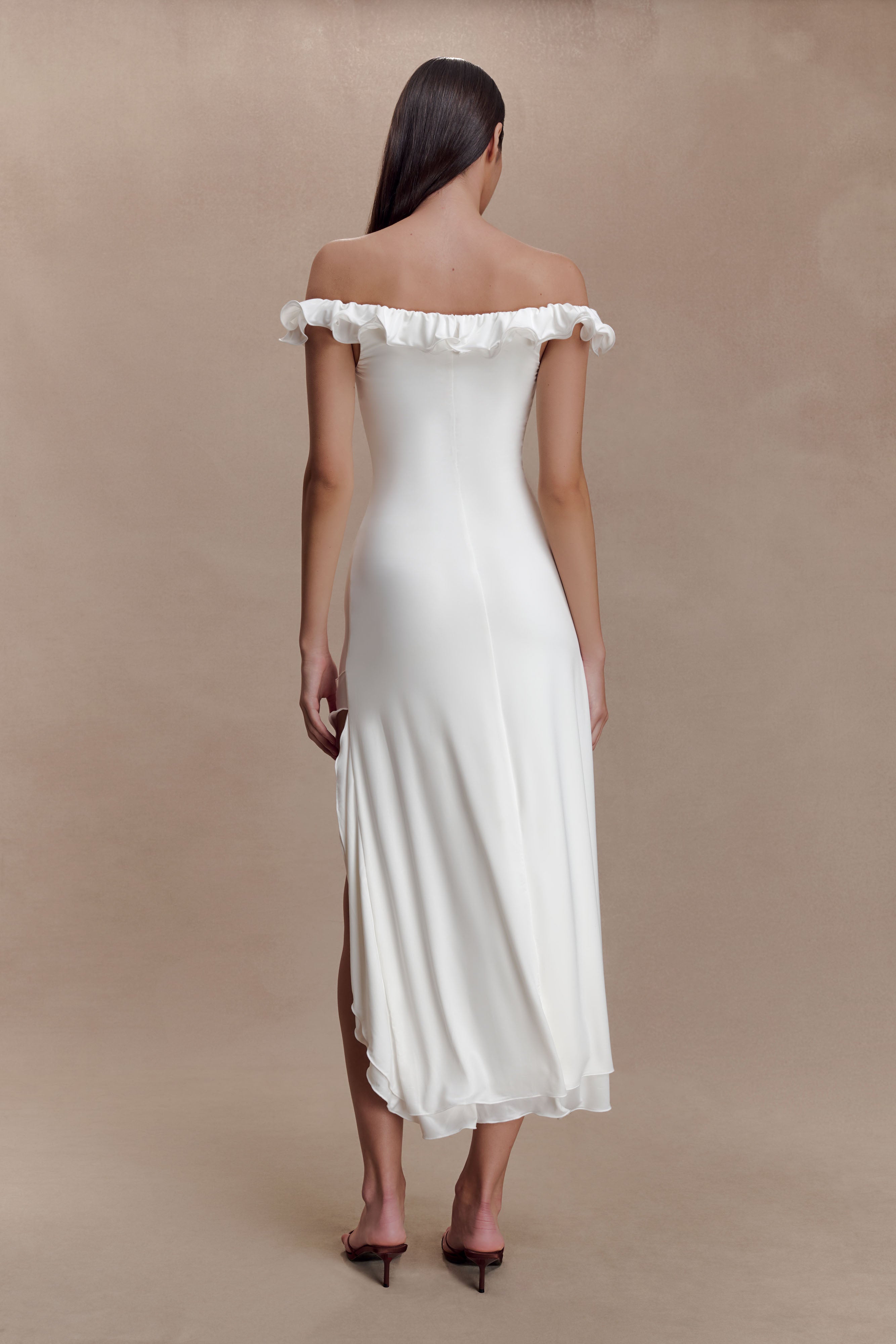 Allegra Off Shoulder Ruffle Midi Dress - Ivory